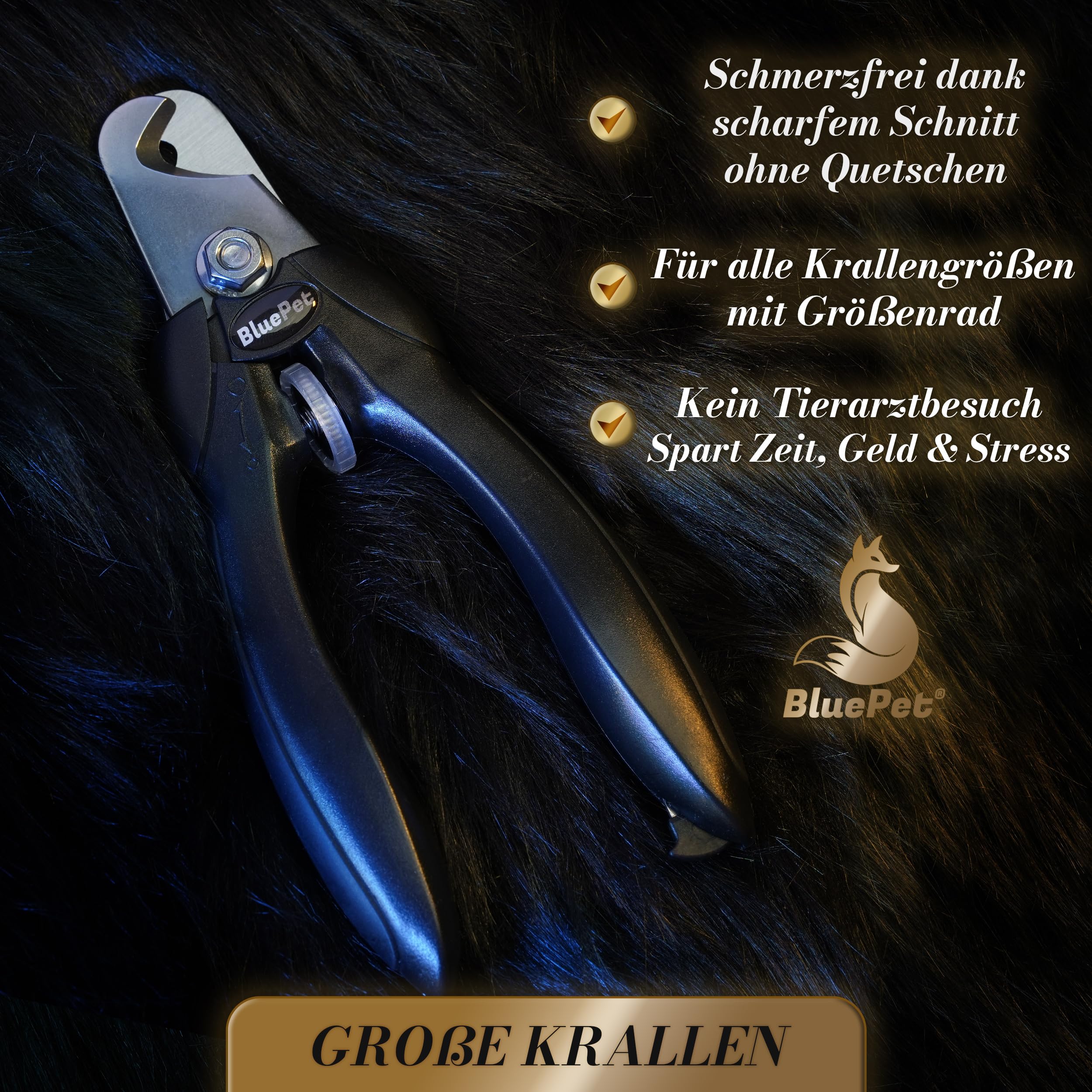 BluePet Krallenschere mit Schutz für Hunde & Katzen I Einsteigerfreundlich I Krallenzange für kleine & große Krallen + Krallenfeile im Griff - Alternative zu Nagelschere & Krallenschleifer