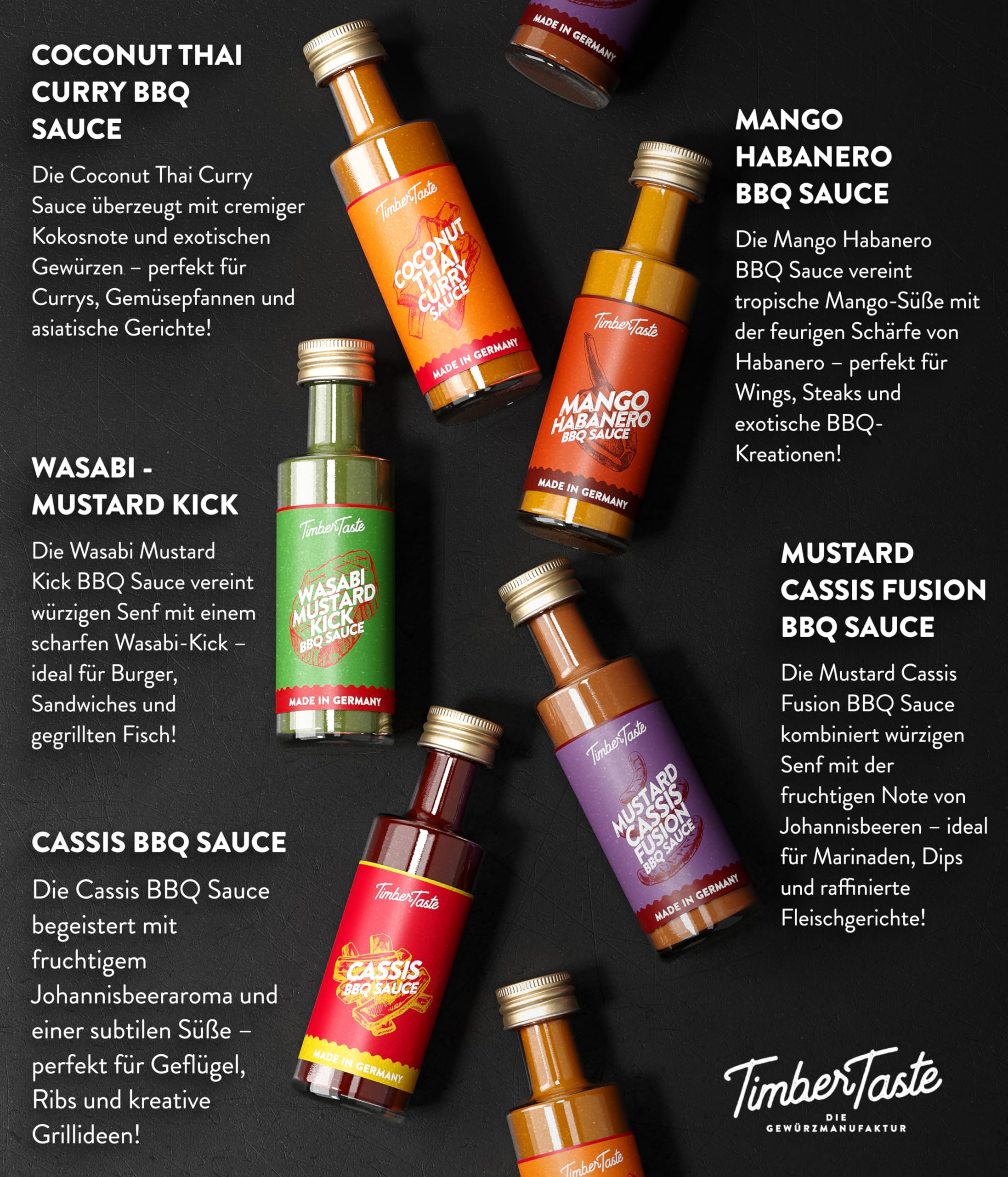 TIMBER TASTE® Chili Geschenkset scharfe Soßen Set - 5 Hot Sauce Set je 40ml in Geschenkverpackung für Liebhaber & Genießer scharfer Saucen | Ostergeschenk Mann | kleine Ostergeschenke Männer