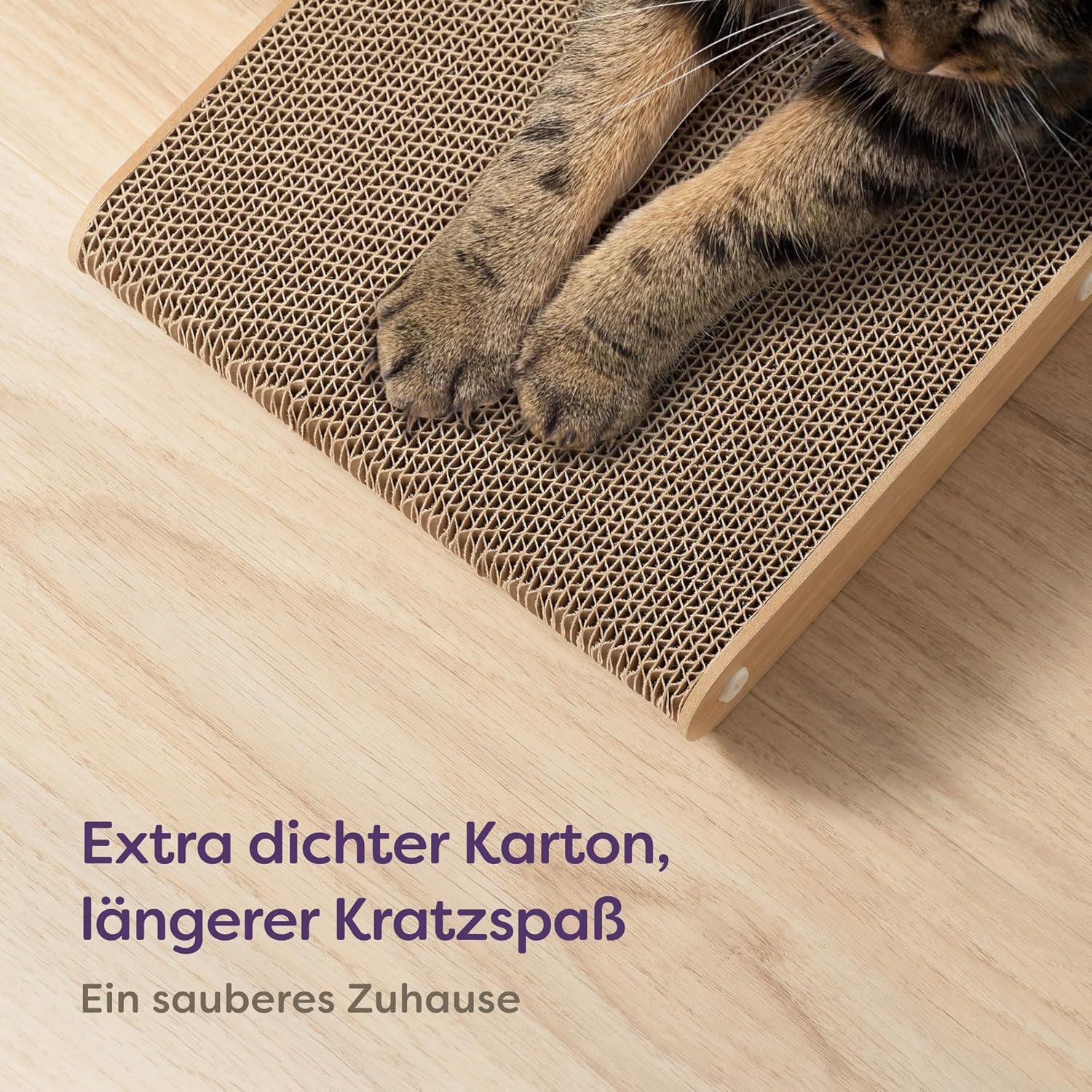 Knupis Kratzbrett Katze Groß 68 cm - Kratzfeste Kratzpappe für Katzen zur Krallenpflege - Bis zu 2 Jahre Kratzspaß - Leichte Montage - Wendbares Design L förmig - Kratzmatte für Sofa & Wandschutz