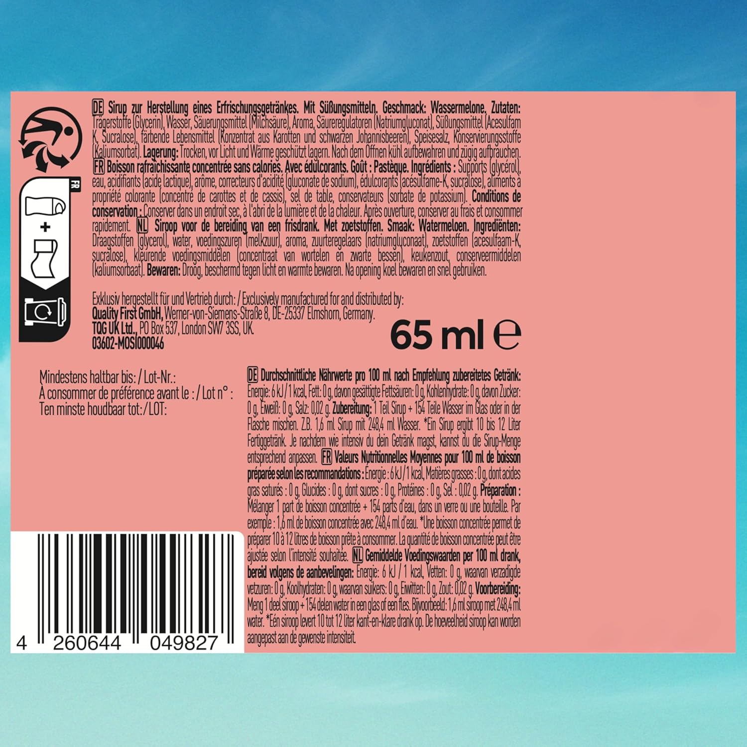 MORE Zerup, Peach Iced Tea, 65 ml, für bis zu 8 l Fertiggetränk, zuckerfreier Sirup mit u.a. echten Fruchtextrakten, vegan, zero Kalorien - made in Germany