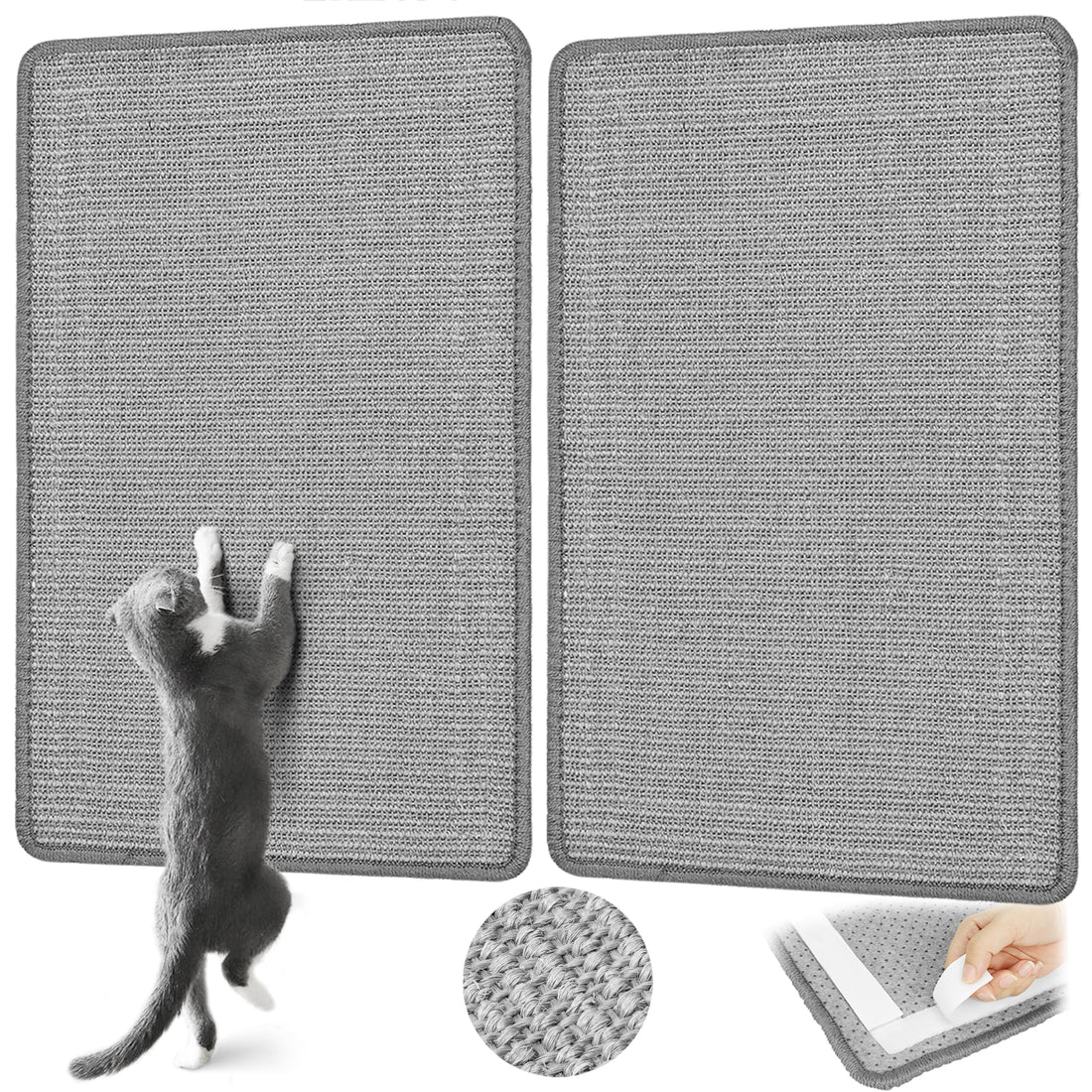 Graciadeco 2 Kratzmatte Katze Wand Sisal Teppich, 60 x 40cm Katzen Kratzbrett Natürlich Katzenkratzbretter, Katzenteppich Sisalmatte Kratzecke für Schützt Möbel, Sofas & Teppiche grau