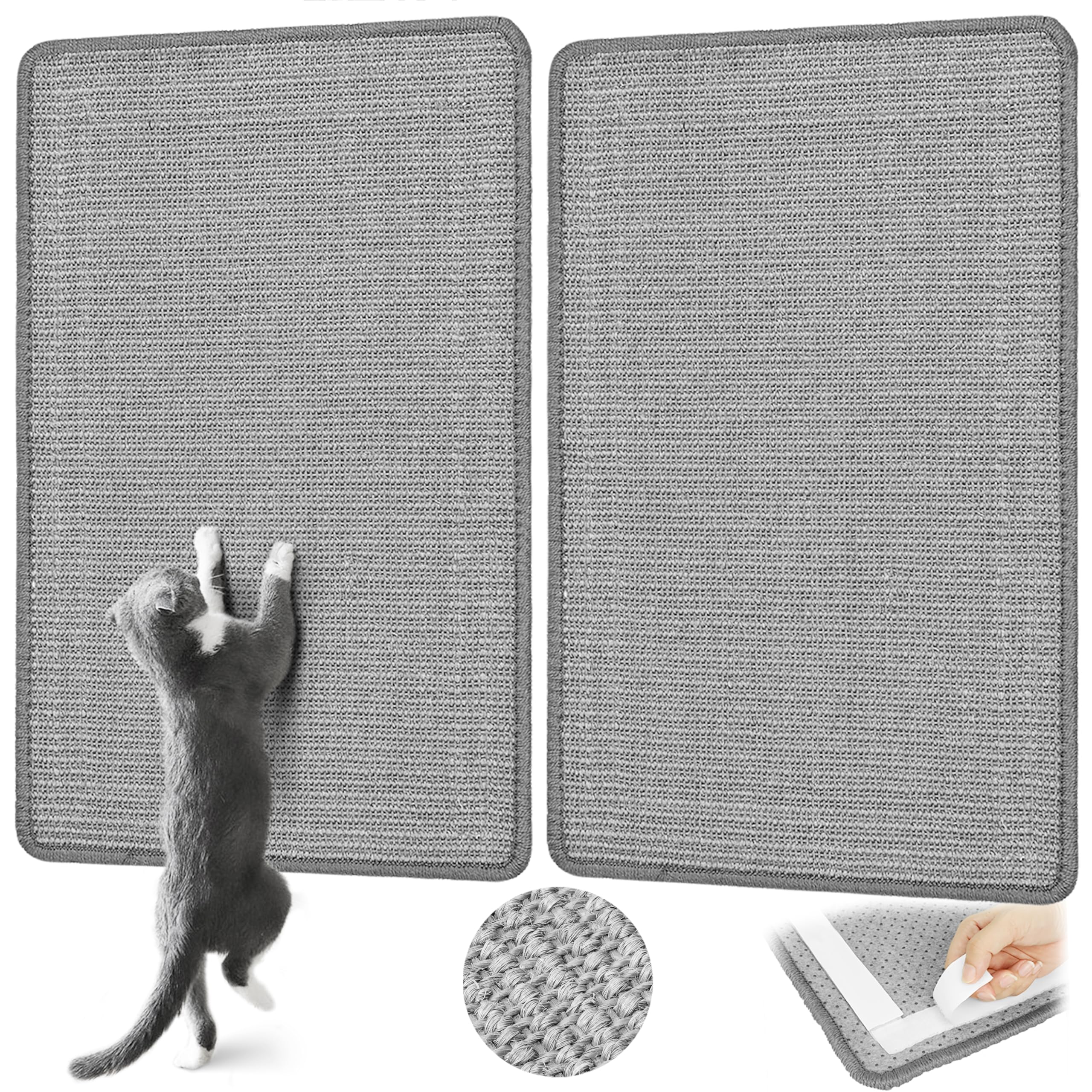 Graciadeco 2 Kratzmatte Katze Wand Sisal Teppich, 60 x 40cm Katzen Kratzbrett Natürlich Katzenkratzbretter, Katzenteppich Sisalmatte Kratzecke für Schützt Möbel, Sofas & Teppiche grau