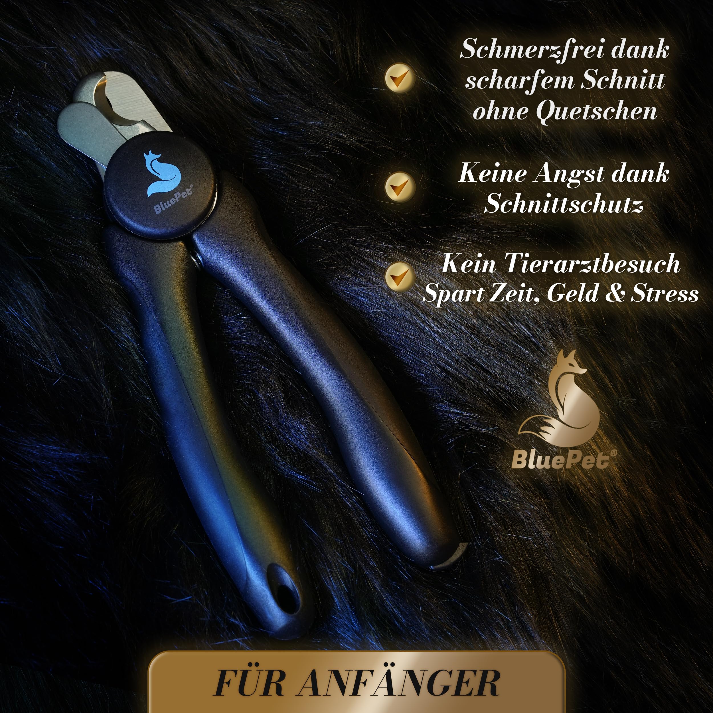 BluePet Krallenschere mit Schutz für Hunde & Katzen I Einsteigerfreundlich I Krallenzange für kleine & große Krallen + Krallenfeile im Griff - Alternative zu Nagelschere & Krallenschleifer