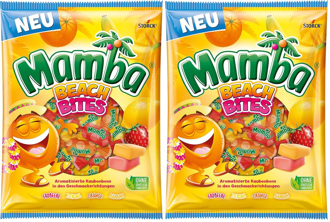 Mamba Beach Mix – 1 x 160g – Fruchtige Kaubonbons mit Mamba Beach Surfer, Mamba Beach Sticks & Mamba Beach Bites – Fruchtgummi Mix einzeln verpackt