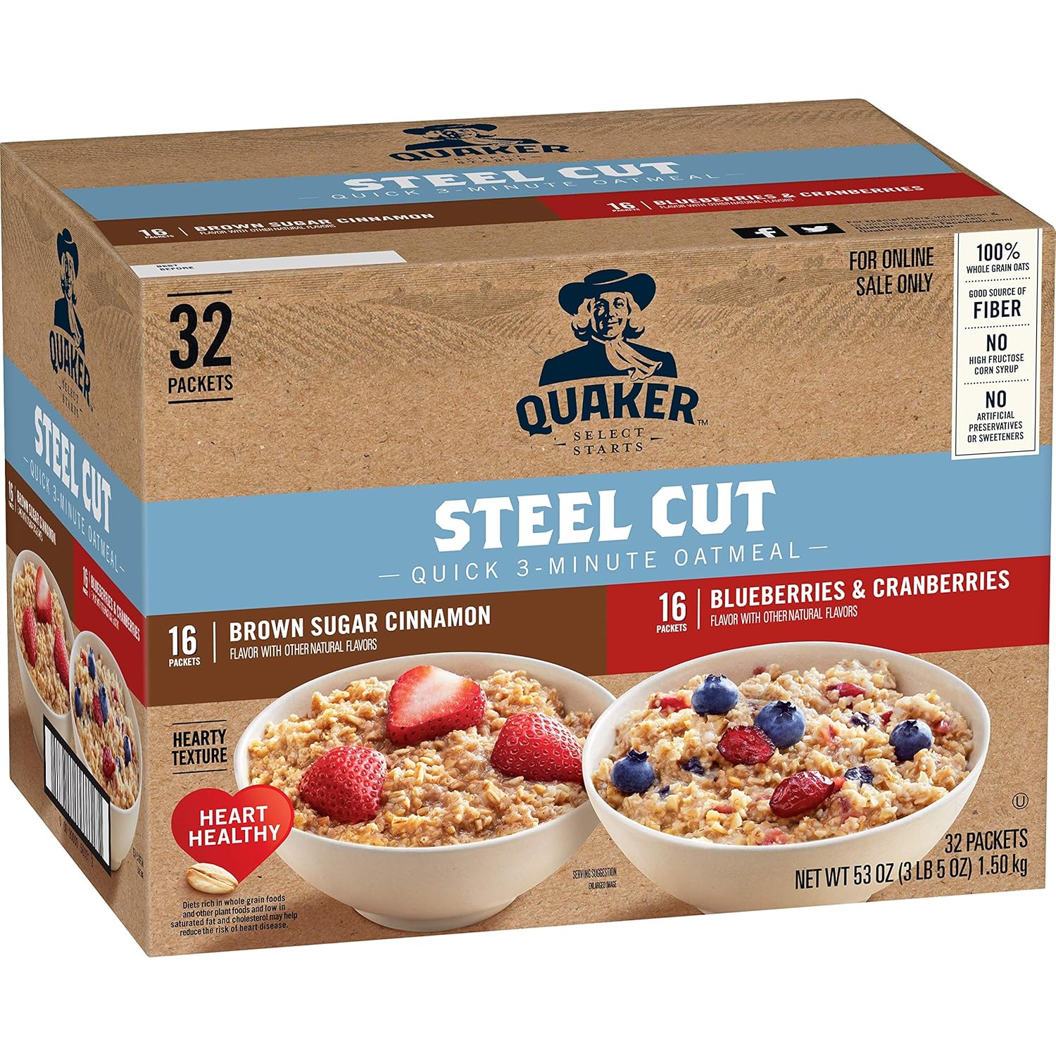 Quaker Instant Oatmeal, 2-Flavor Gluten-Free Variety Pack, 32 Count