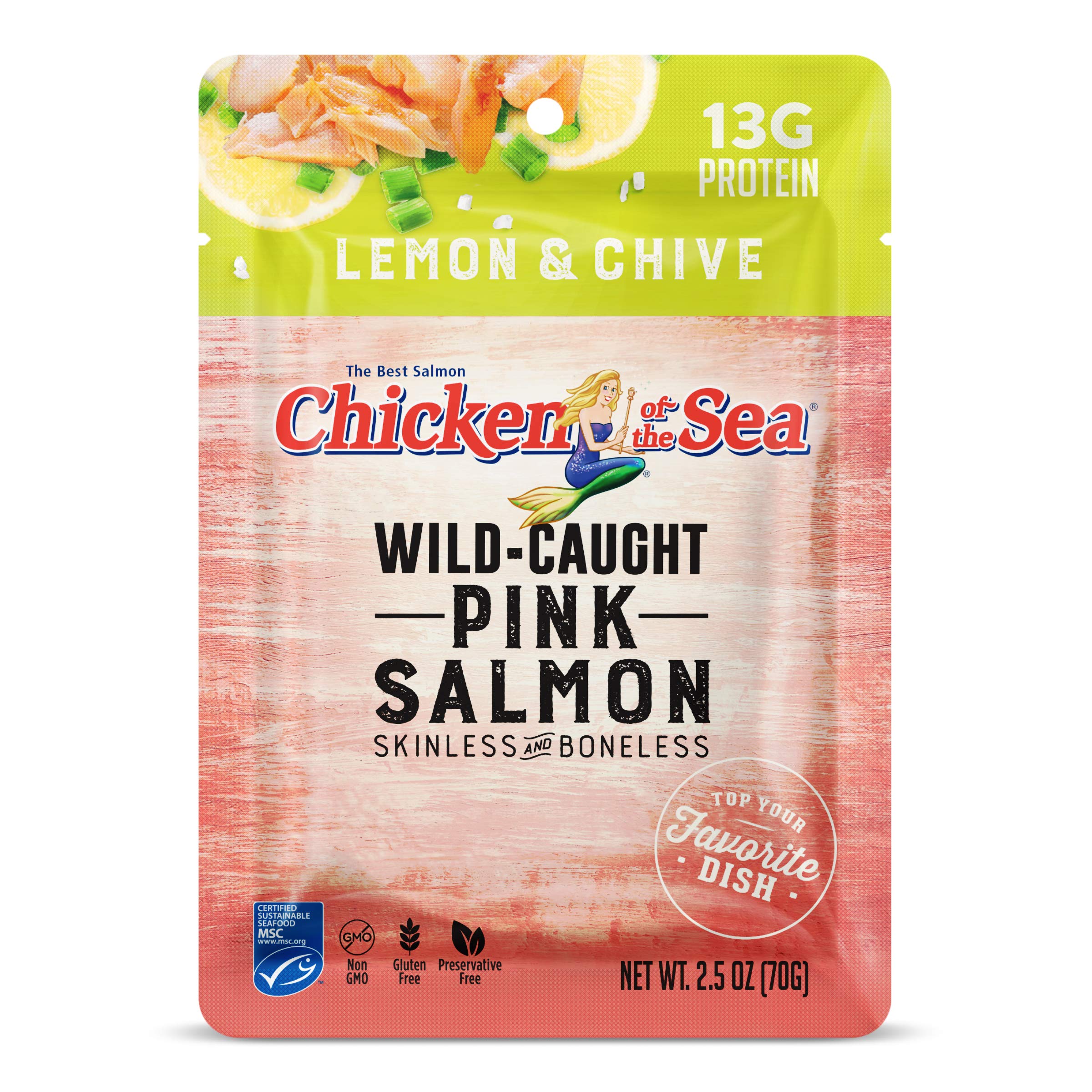 Chicken of the Sea Alaskan Pink Salmon in Spring Water, 2.5 Ounce Packets (Box of 12), Wild Caught, Skinless & Boneless