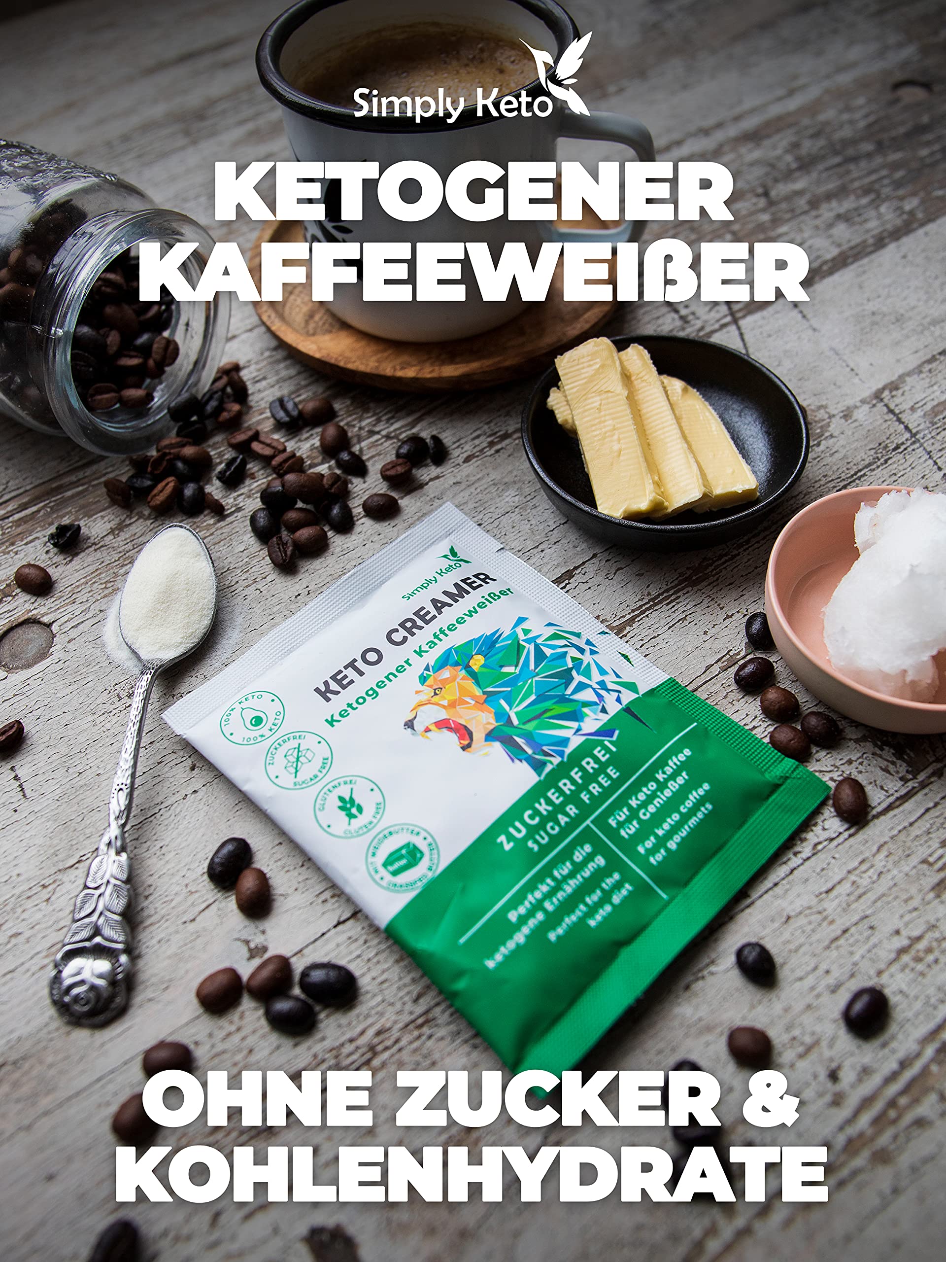 Simply Keto Keto Creamer Vorratsdose 450g - Ohne Zuckerzusatz ketogener Kaffeeweißer für leckeren Milchkaffee - Mit Kokosöl & Weidebutter - Ohne Zucker & Kohlenhydrate - Optimiert für Geschmack