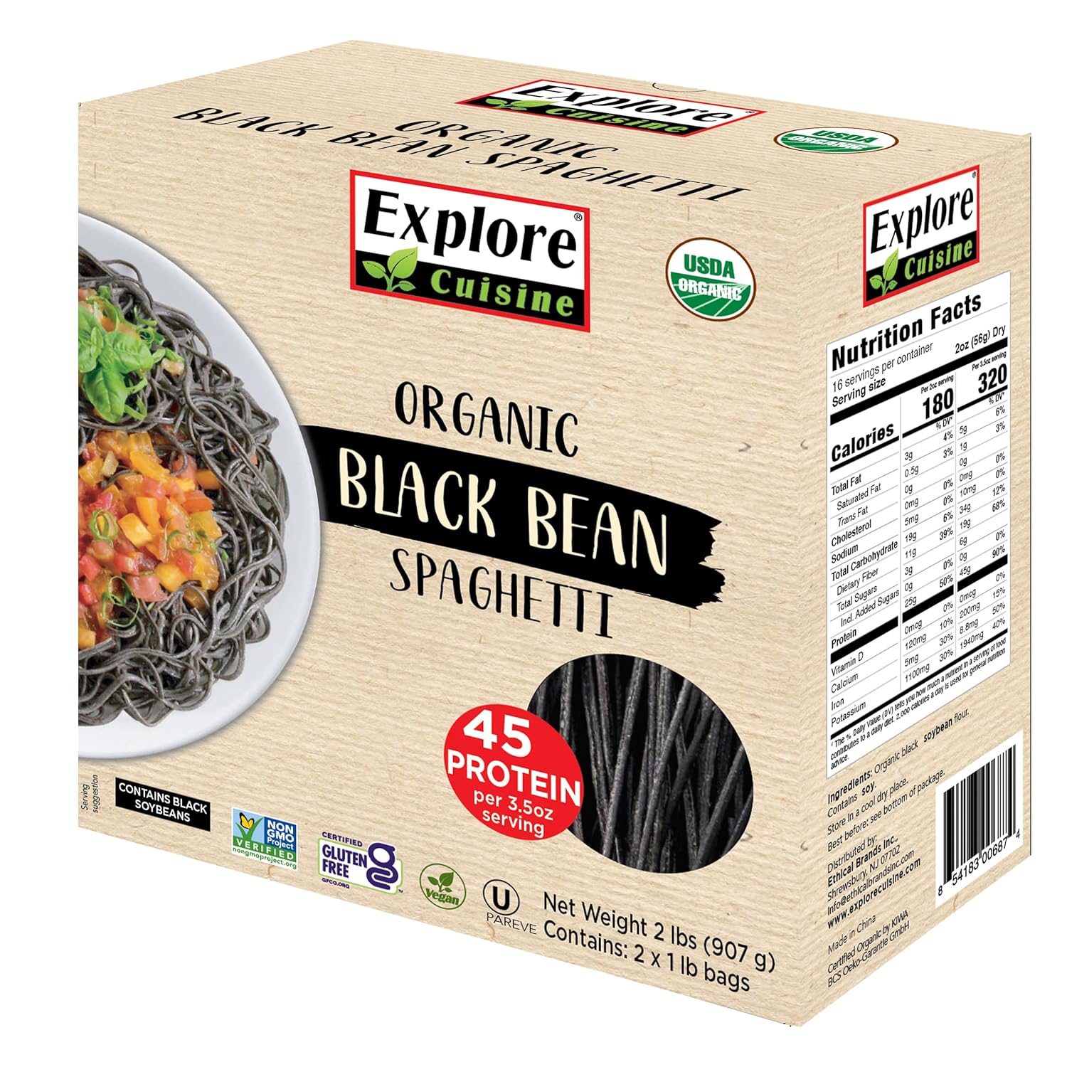 Explore Cuisine Organic Edamame Spaghetti - Pack of 6 (8 oz) - Easy-to-Make Gluten Free Pasta - High in Plant Protein & Fiber - Vegan, Keto Friendly, Non- GMO - 24 Total Servings