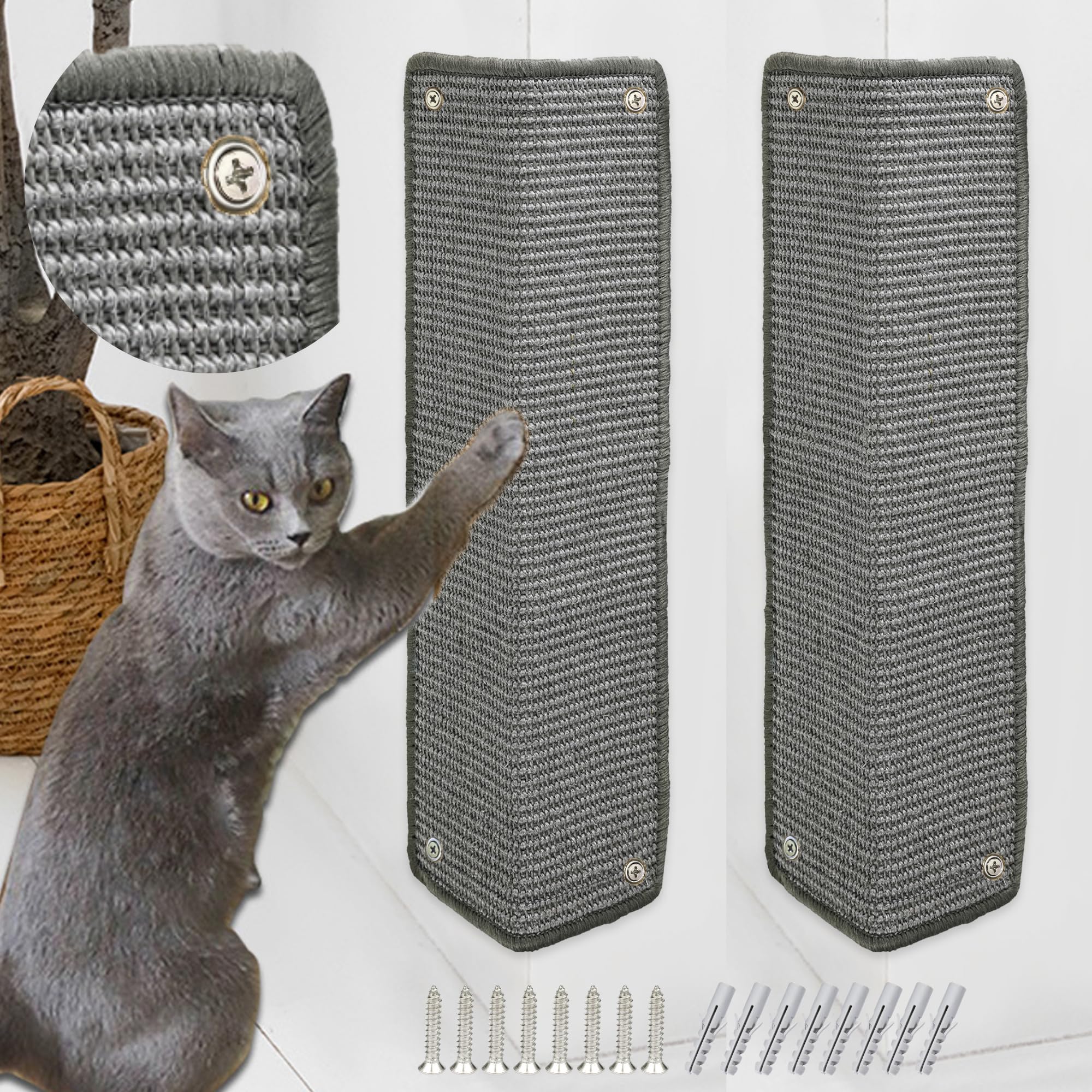 2 Stück Kratzmatte aus Sisal, Kratzmatte für Katzen, mit Klebeband, Katzenkratzmatte, Teppich zum Schutz der Wand, 60 × 25 cm (Braun)
