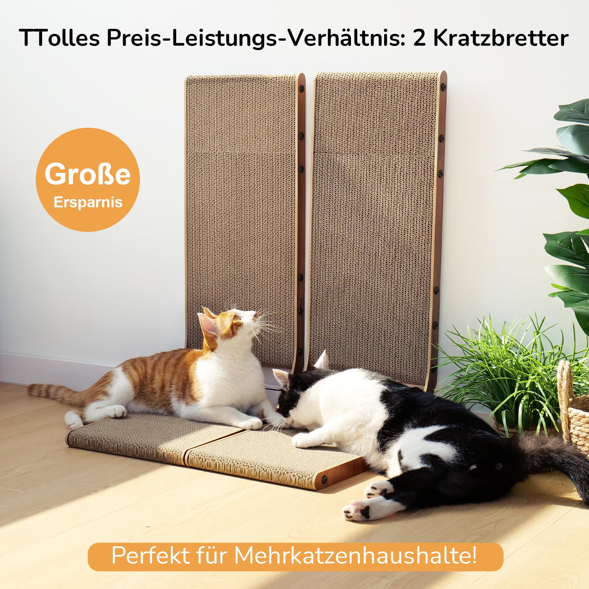 FUKUMARU Kratzbrett Katzen, 68 cm hohe L förmige Kratzpappe für Katzen, widerstandsfähig Katzenkratzbrett mit Ballspielzeug, Kratzmöbel aus hochwertiger Karton für Wand und Ecke, Groß