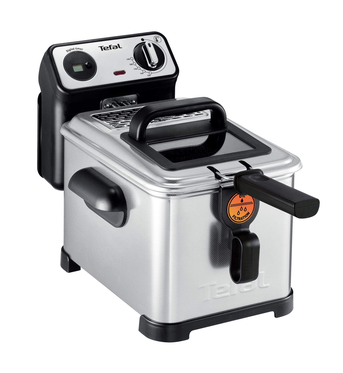 Tefal Oleoclean Pro Fritteuse 3,5L für knusprige Pommes, 2300W Edelstahl Friteuse mit Öl-Filterung, Herausnehmbarer Ölbehälter 1,2kg, Timer & Thermostat, Spülmaschinenfest, Schwarz/Edelstahl