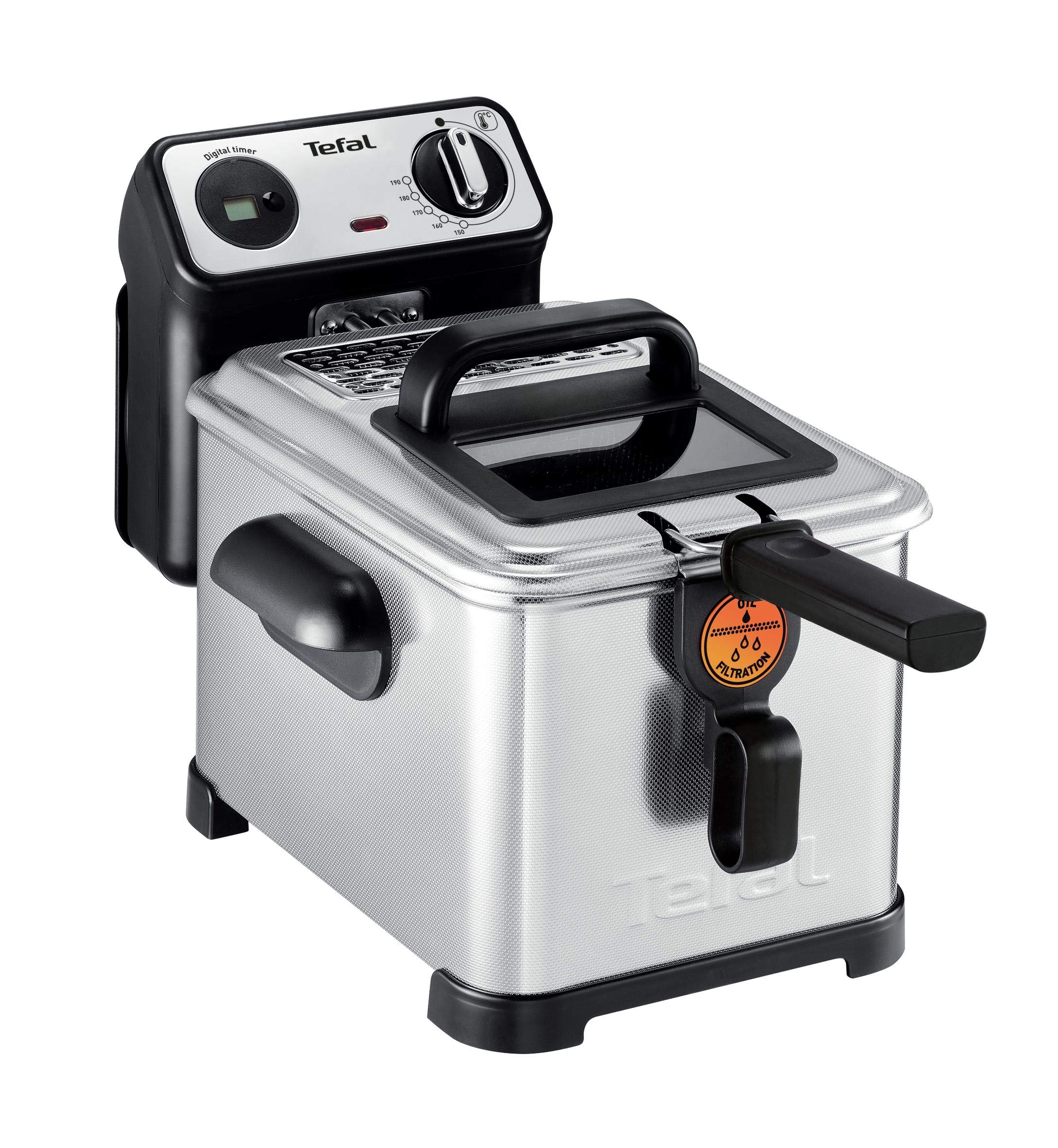 Tefal Oleoclean Pro Fritteuse 3,5L für knusprige Pommes, 2300W Edelstahl Friteuse mit Öl-Filterung, Herausnehmbarer Ölbehälter 1,2kg, Timer & Thermostat, Spülmaschinenfest, Schwarz/Edelstahl