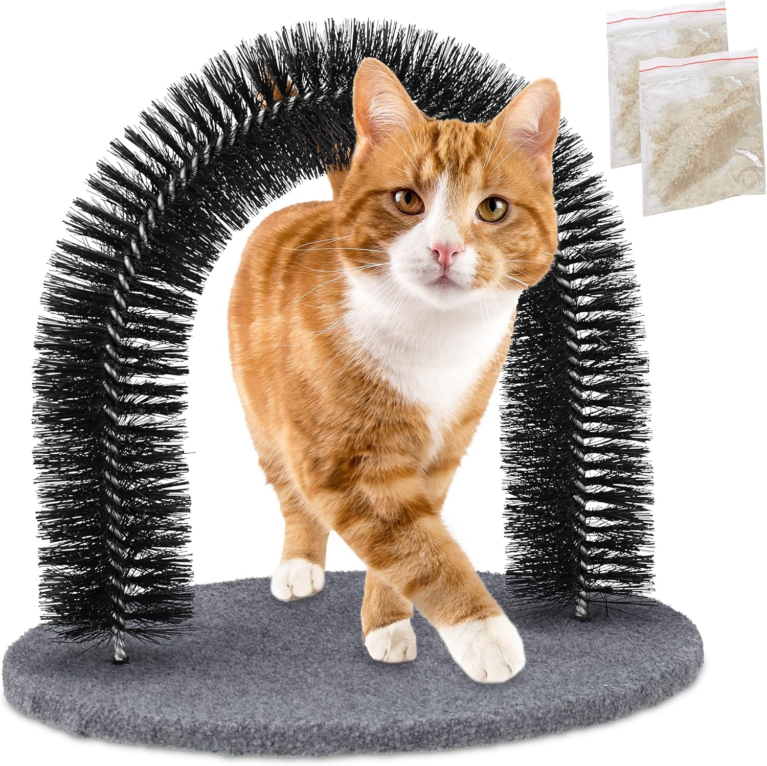 Relaxdays Enthaarungsbogen, Inkl. Katzenminze, Fellpflegebogen, Wellness Katzenbogen, für alle Haarlängen, schwarz, 1 Stück (1er Pack)