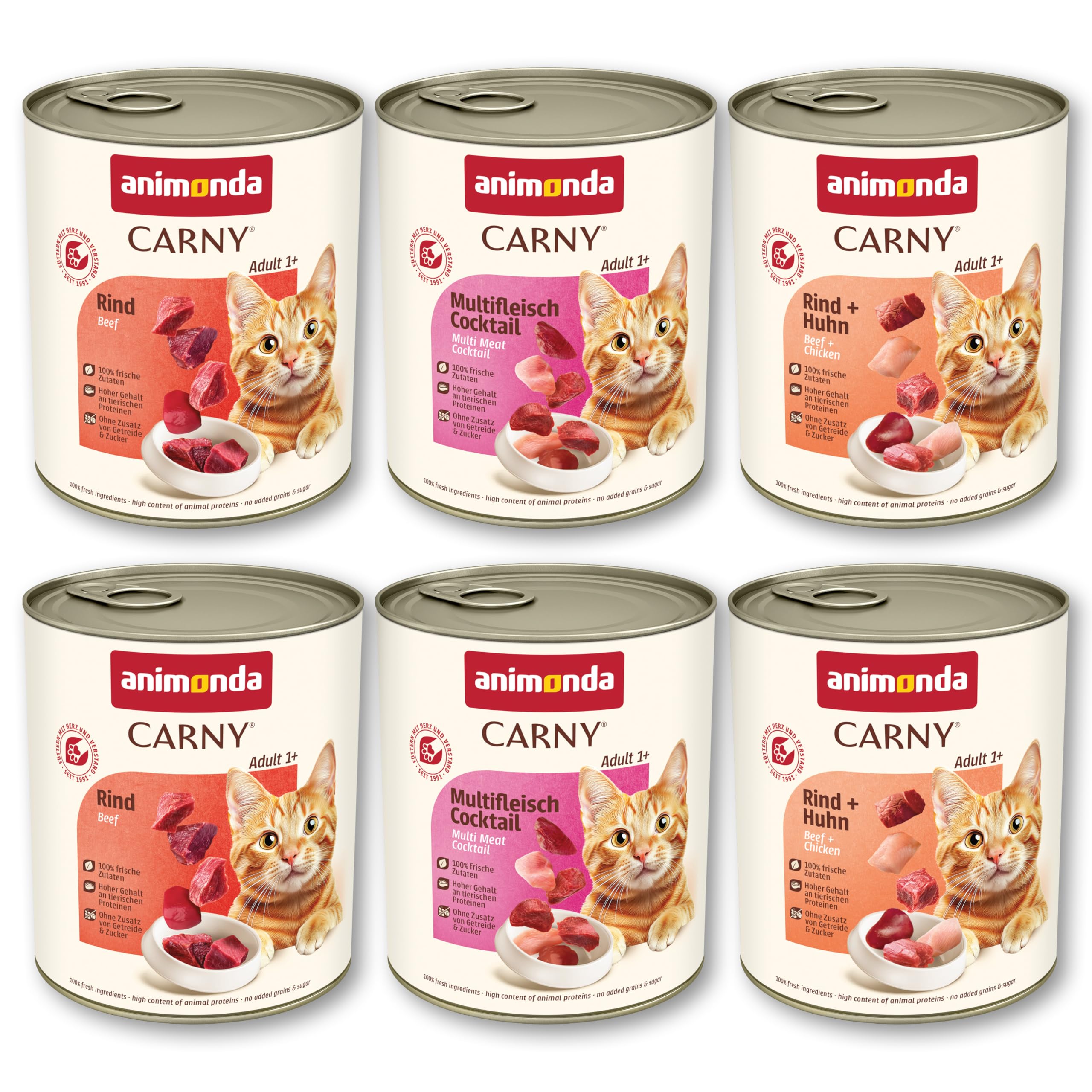 animonda Carny Adult Huhn + Lachs (6 x 400 g), Katzennassfutter für ausgewachsene Katzen, Nassfutter mit 100 % frischen, fleischlichen Zutaten, Katzenfutter ohne Getreide und Zucker