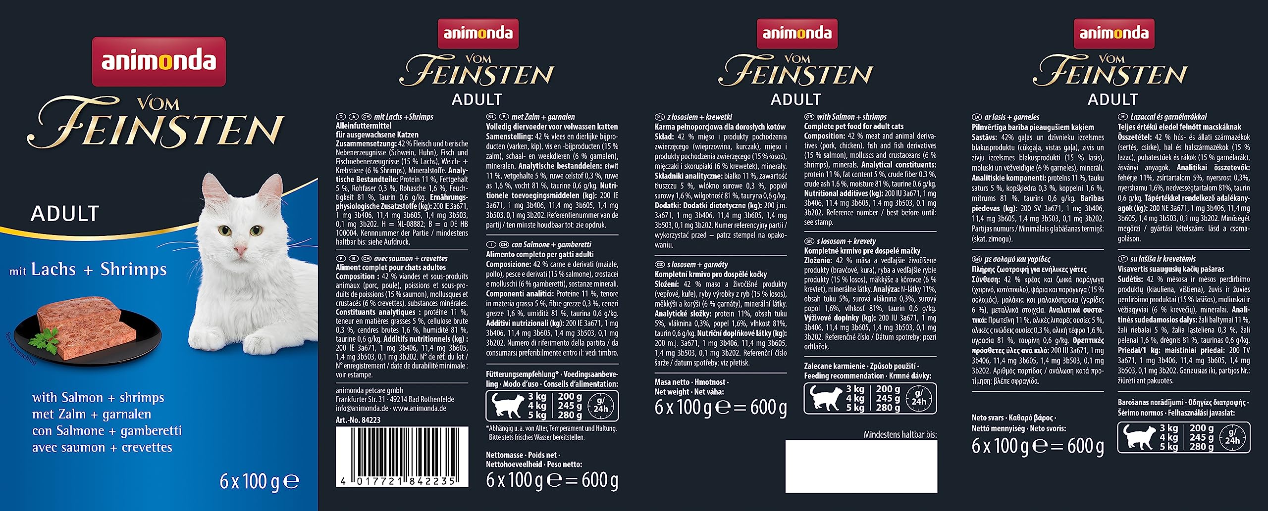 animonda Vom Feinsten Adult Vielfalt (32 x 100 g), Nassfutter für ausgewachsene Katzen, Katzenfutter ohne Getreide und Zucker, mit 100 % frischen, fleischlichen Zutaten