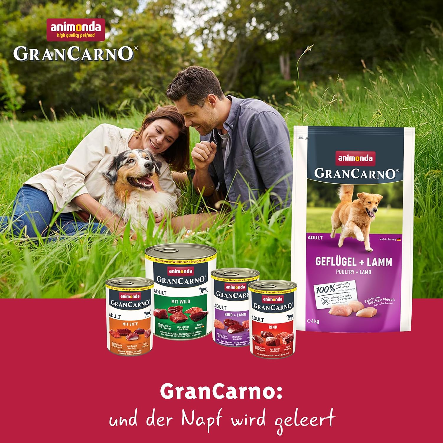 animonda GranCarno Adult Deftige Variation (6 x 800 g), Hundenassfutter für ausgewachsene Tiere, Nassfutter für Hunde mit 100% frischen, fleischlichen Zutaten, Hundefutter ohne Getreide