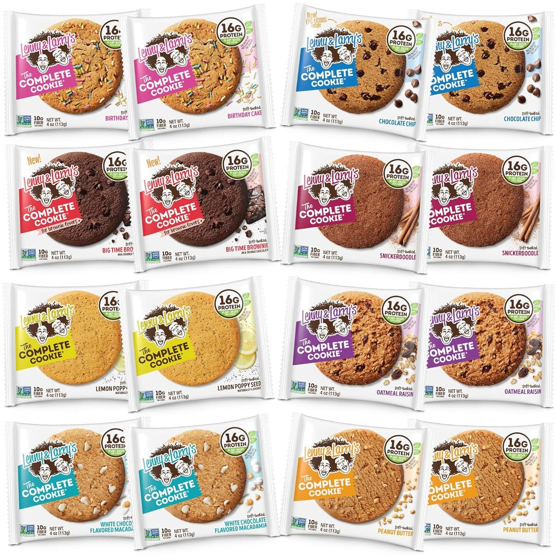 Lenny & Larry's Complete Protein Cookie, [8 Flavor Variety], Chewy Soft Baked, 16g Plant Protein, Vegan, Non-GMO, High Fiber, 4 Ounce Cookie (Pack of 16)