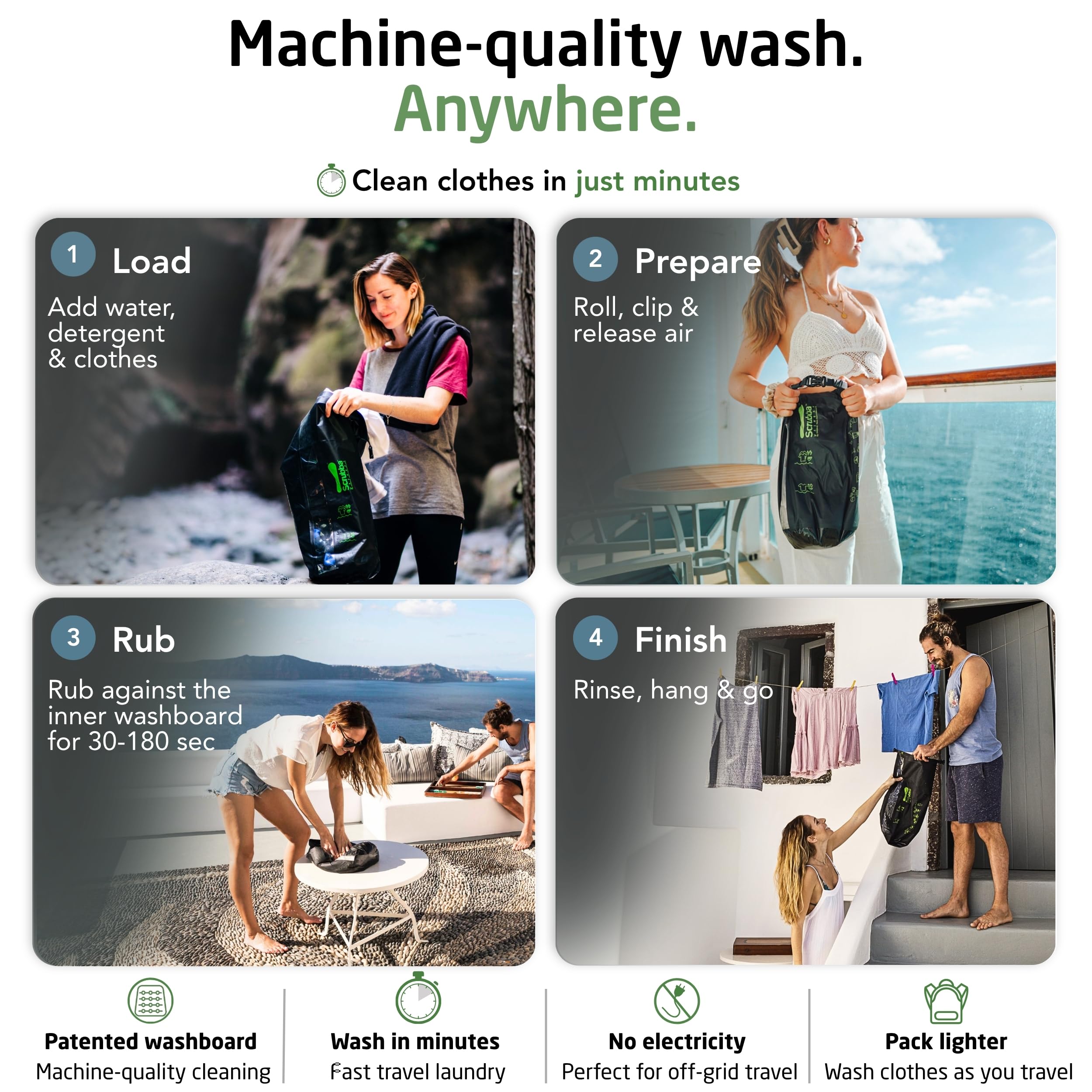 Scrubba Wash Bag - Patented Washboard-in-a-Bag™ Portable Travel Washing Machine for Camping, Backpacking, Cruises & Hotels - Pack Light, Wash Clothes Anywhere in Minutes (5 oz)