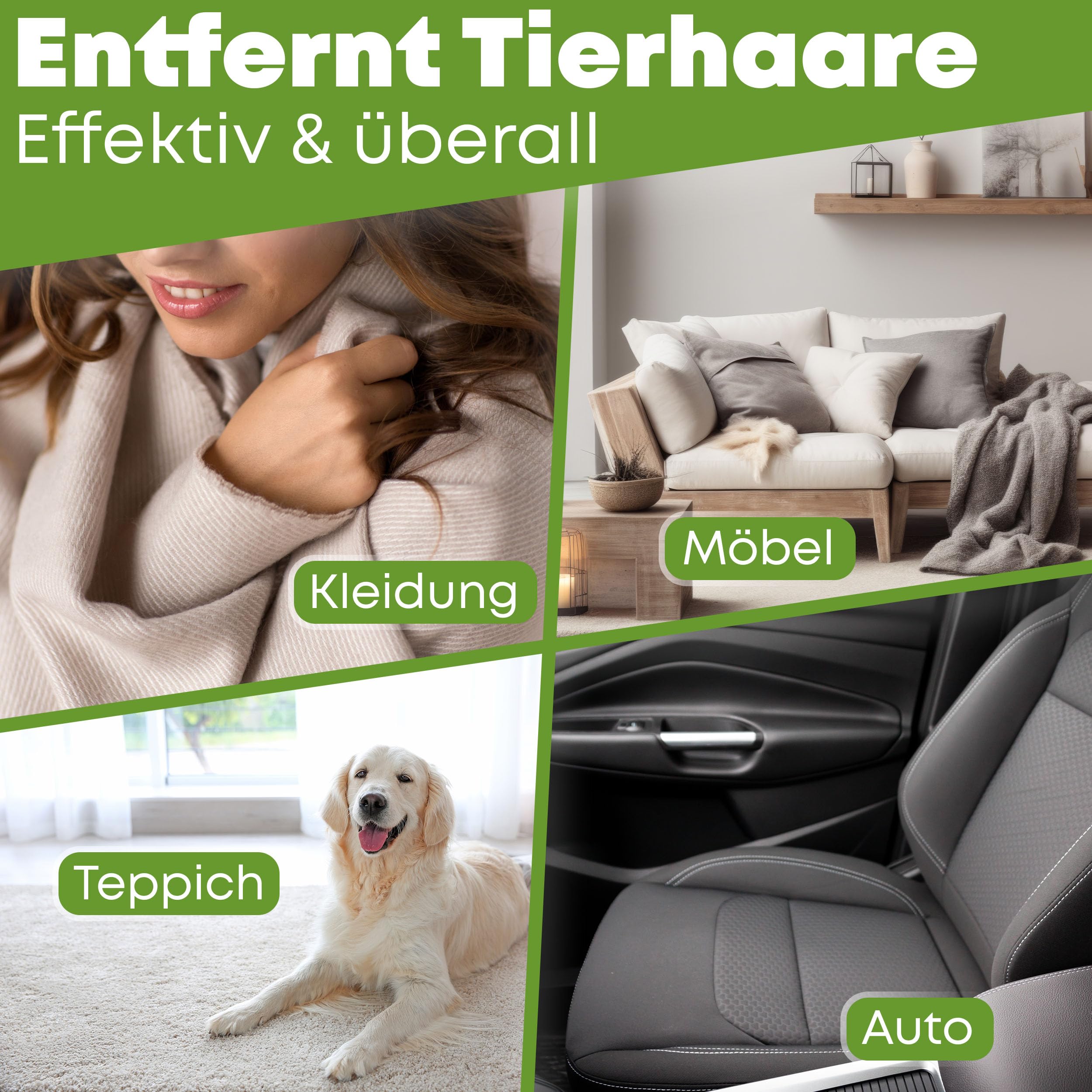 NEUHEIT 2026 - DOGGYBOO® Selbstreinigender Tierhaarentferner – Premium Fusselrolle für Hundehaare und Katzenhaare, Wiederverwendbarer Katzenhaarentferner für Sofa, Teppich, Bett und Auto (Grün)