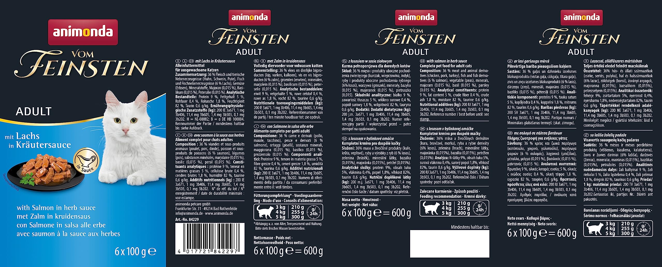animonda Vom Feinsten Adult Vielfalt (32 x 100 g), Nassfutter für ausgewachsene Katzen, Katzenfutter ohne Getreide und Zucker, mit 100 % frischen, fleischlichen Zutaten