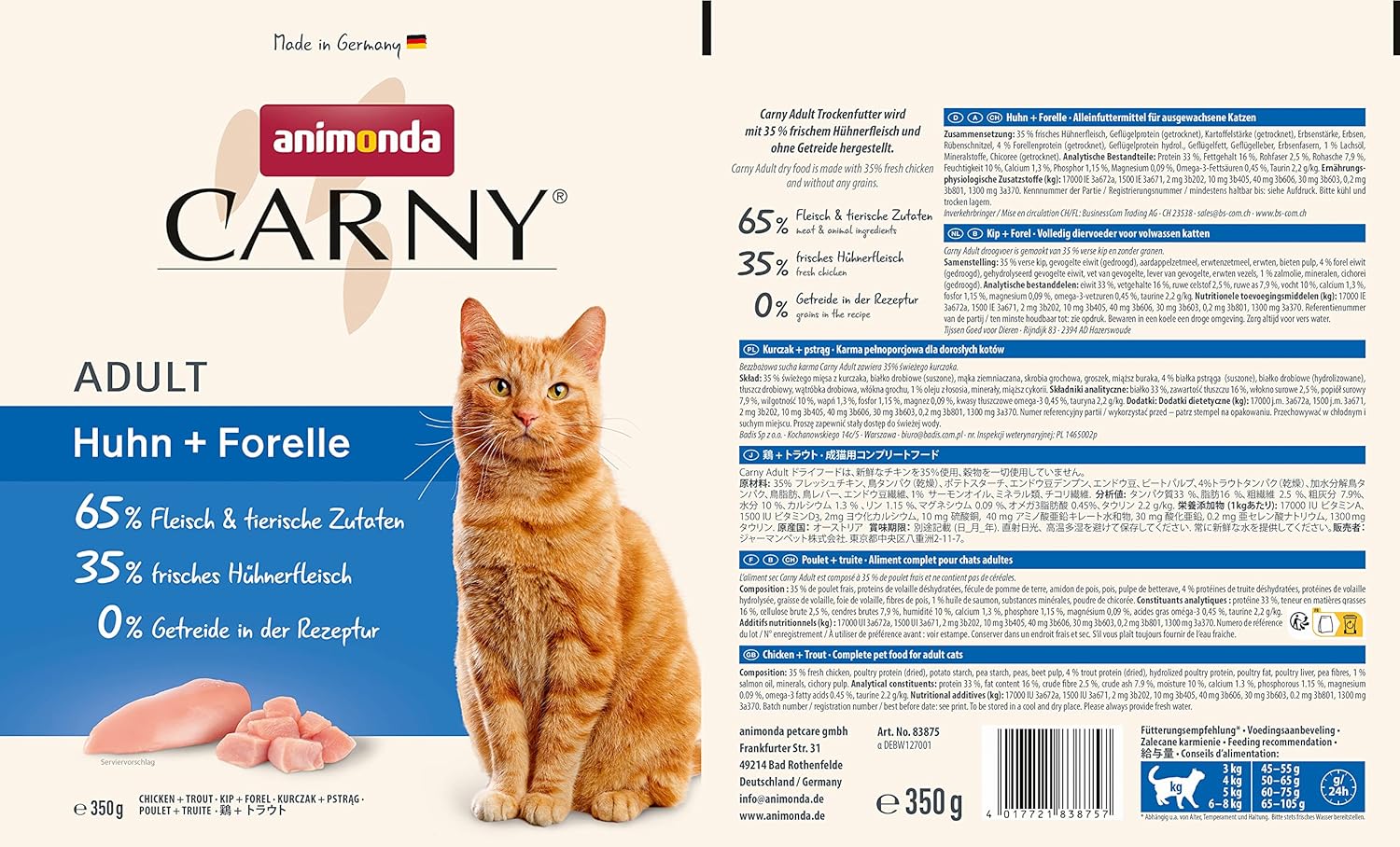 animonda Carny Katzen Trockenfutter Huhn und Rind (1 x 1,75 kg), Trockenfutter für ausgewachsene Katzen ohne Zucker und Getreide, mit frischem Hühnerfleisch und Rinderprotein