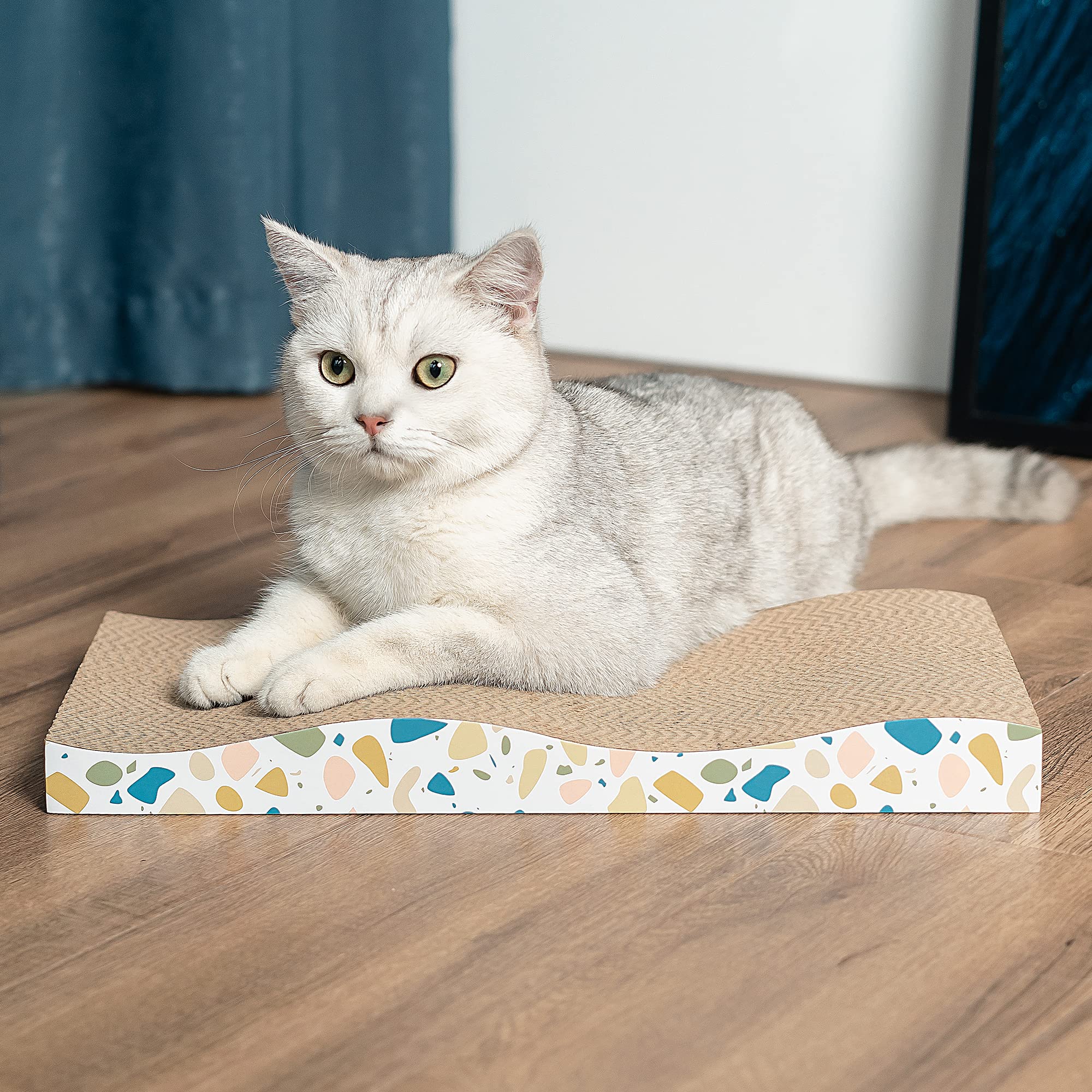 Conlun Kratzbrett für Katzen, 58 cm L-förmige Wandmontage, vertikale Kratzfläche, strapazierfähige Pappe zum Möbelschutz für Wohnungskatzen, Groß,Holzoptik