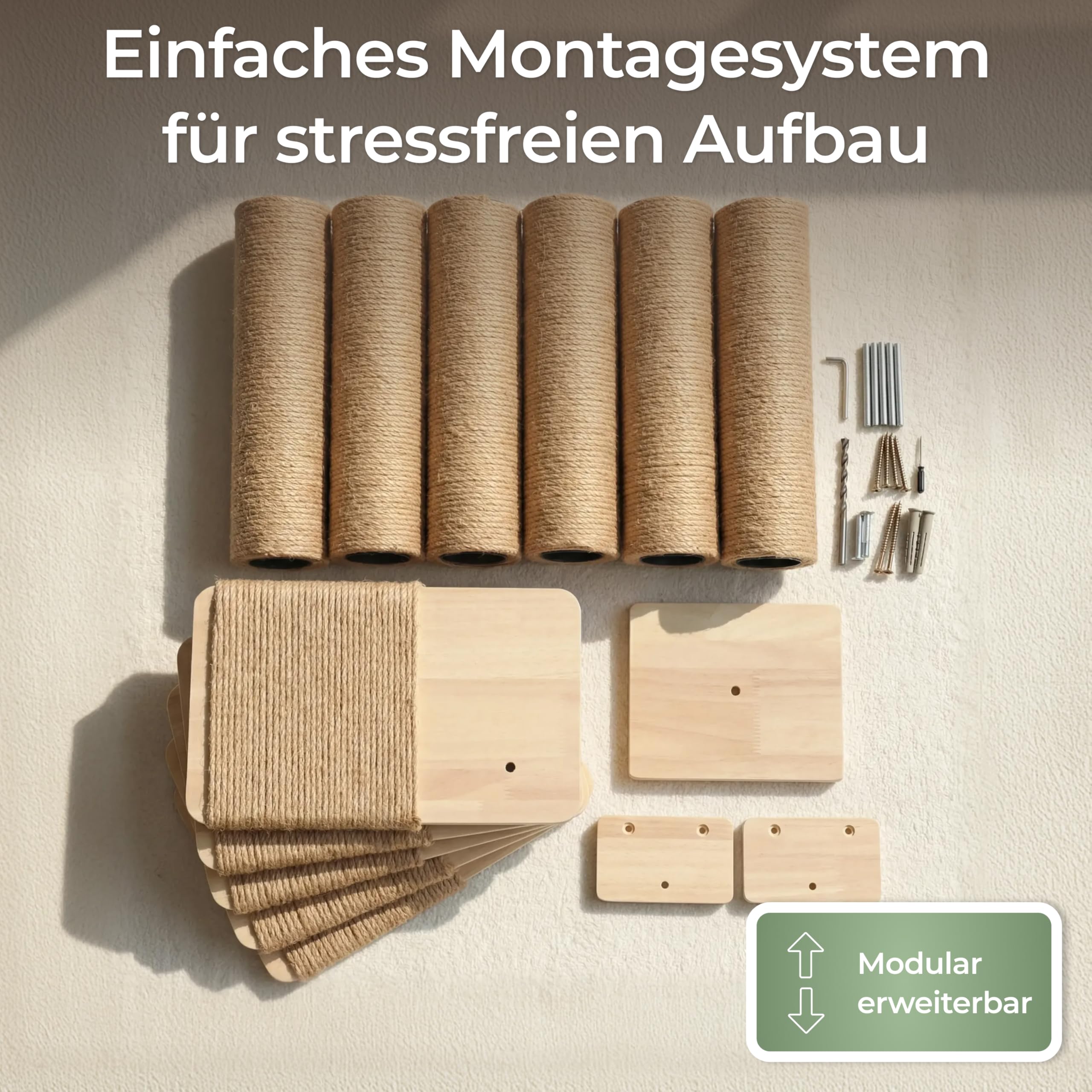 WOOWOOD® 2X Kletterwand Katzen - 3X Katzentreppe Wand [Beste Stabilität] - Kratzbaum Wand, Hängematte Katze, Wandkratzbaum, Katzenmöbel, Katzenwand, Katzen Kletterwand Set (5 teilig)
