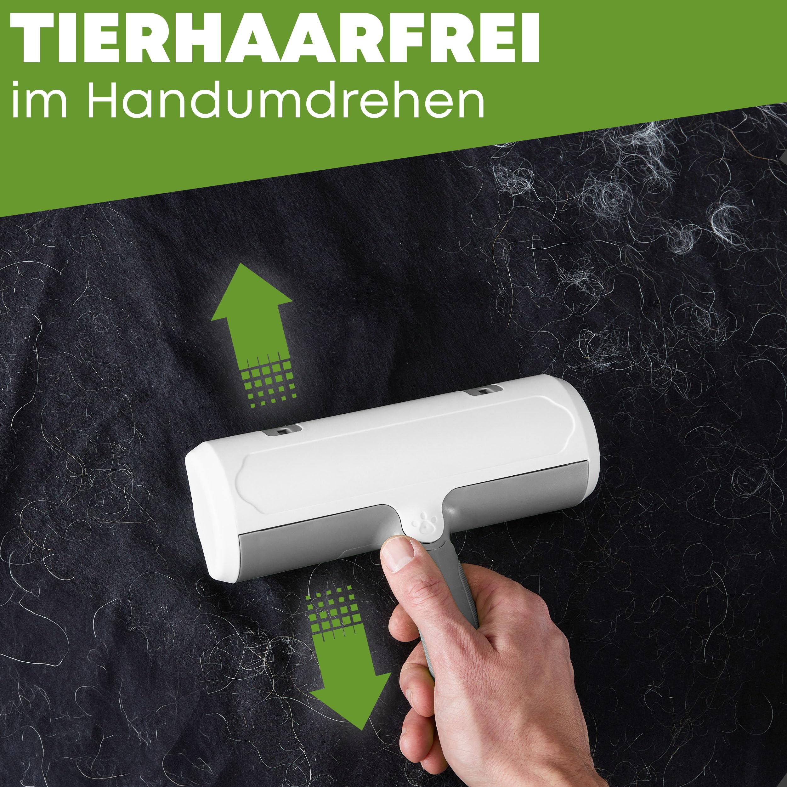 NEUHEIT 2026 - DOGGYBOO® Selbstreinigender Tierhaarentferner – Premium Fusselrolle für Hundehaare und Katzenhaare, Wiederverwendbarer Katzenhaarentferner für Sofa, Teppich, Bett und Auto (Grün)