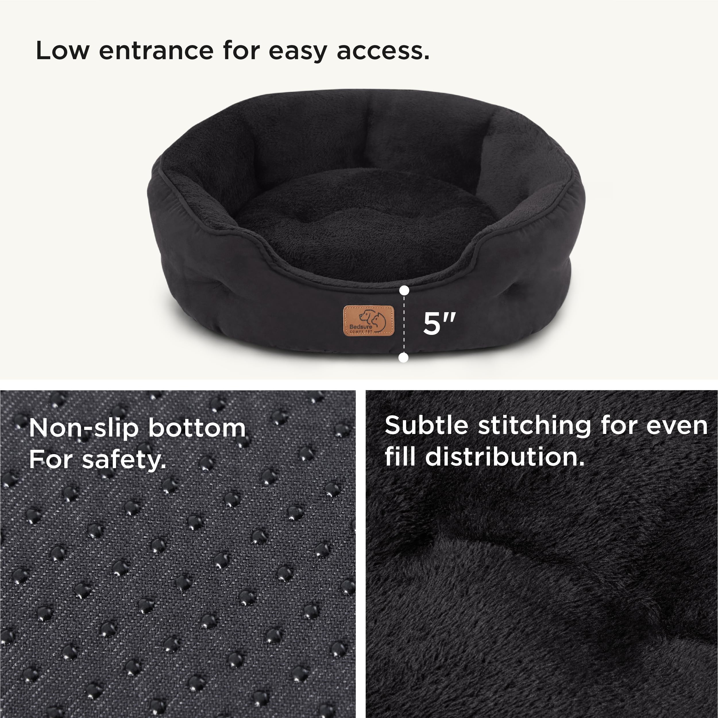 BEDSURE Katzenbett waschbar Katzen Bettchen - 51x48x15cm Katzenkorb mit Zweiseitig Innenkissen Katzenschlafplatz für Katzen oder kleine Hunde,Grau