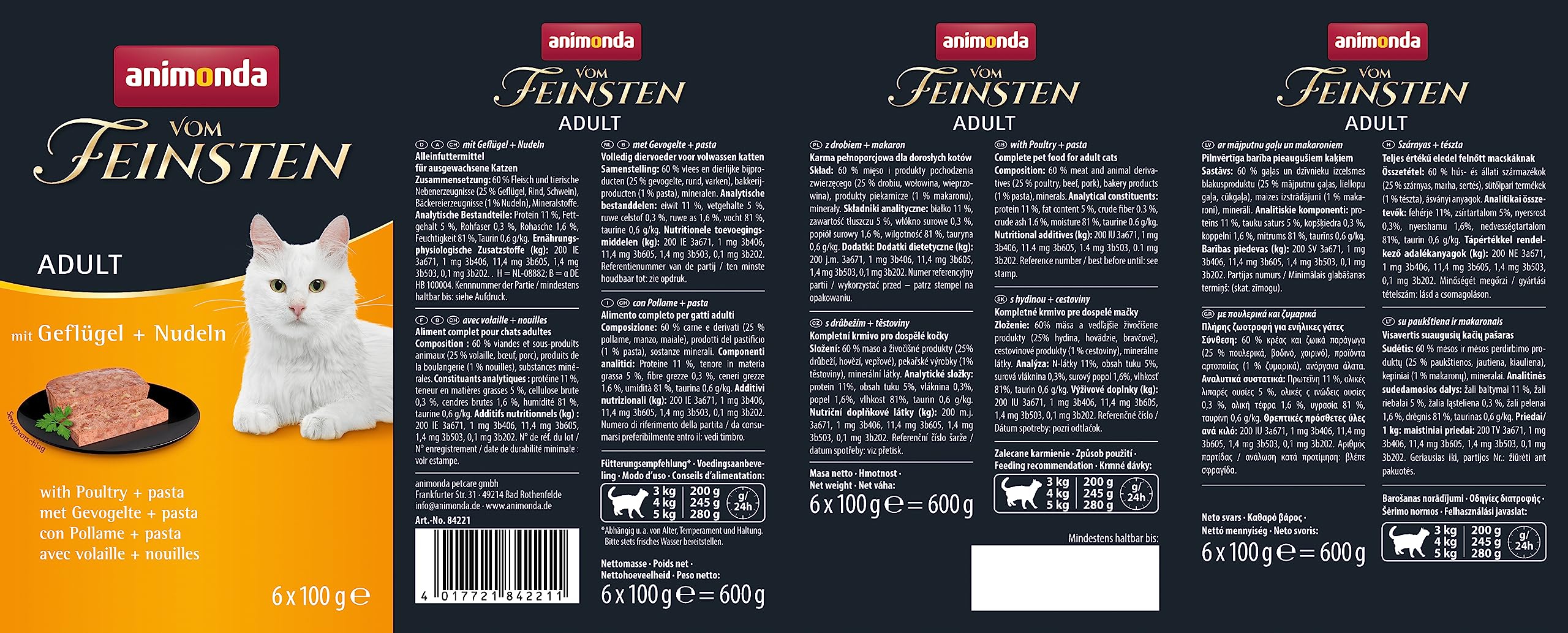 animonda Vom Feinsten Adult Vielfalt (32 x 100 g), Nassfutter für ausgewachsene Katzen, Katzenfutter ohne Getreide und Zucker, mit 100 % frischen, fleischlichen Zutaten