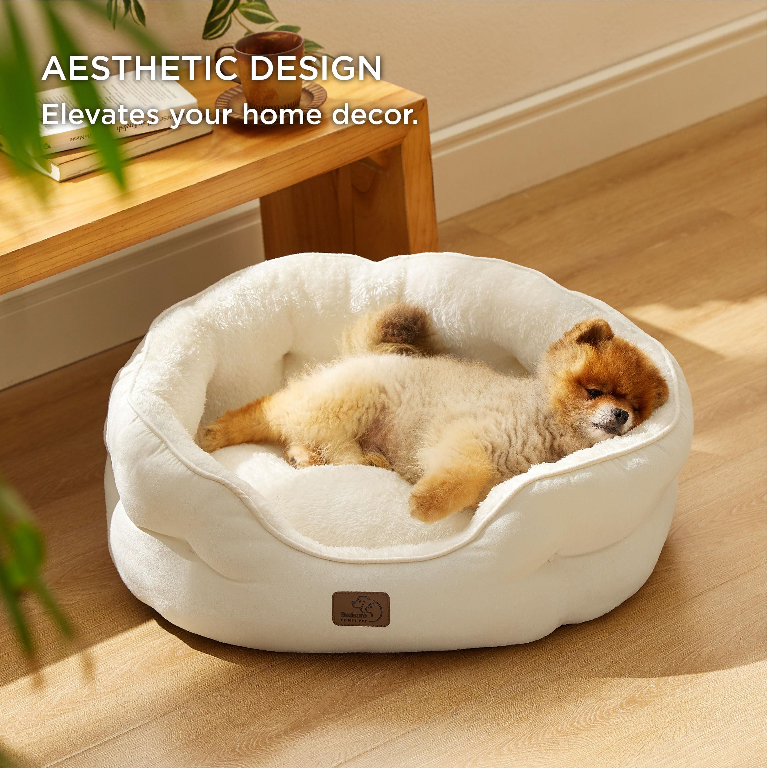 BEDSURE Katzenbett waschbar Katzen Bettchen - 51x48x15cm Katzenkorb mit Zweiseitig Innenkissen Katzenschlafplatz für Katzen oder kleine Hunde,Grau