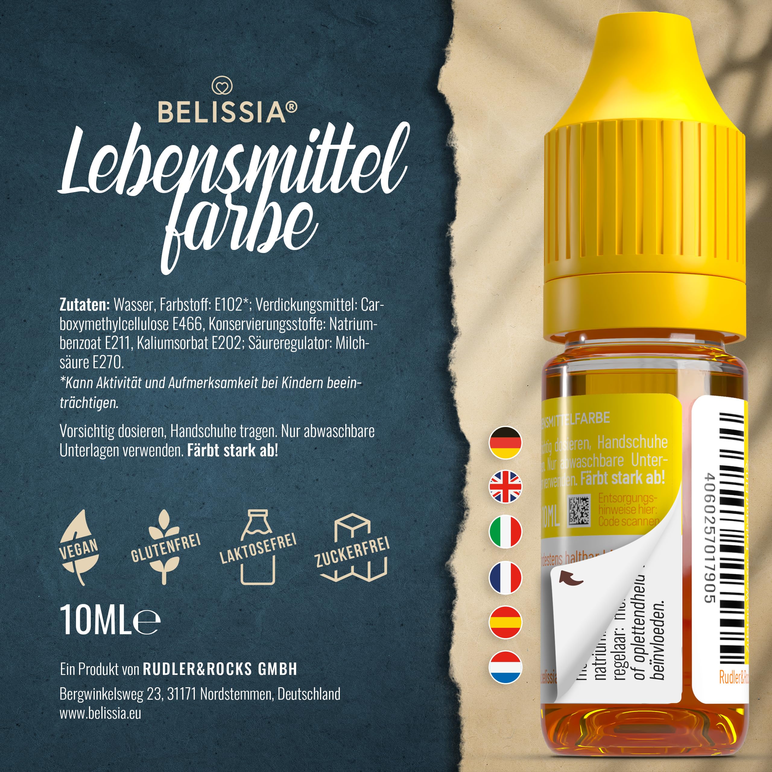 Belissia Lebensmittelfarbe Set – 8x10ml flüssig & hochkonzentriert – Lebensmittelechte Speisefarbe zum Backen, Kochen, Fondant & DIY - vegan, stark färbend, geschmacksneutral