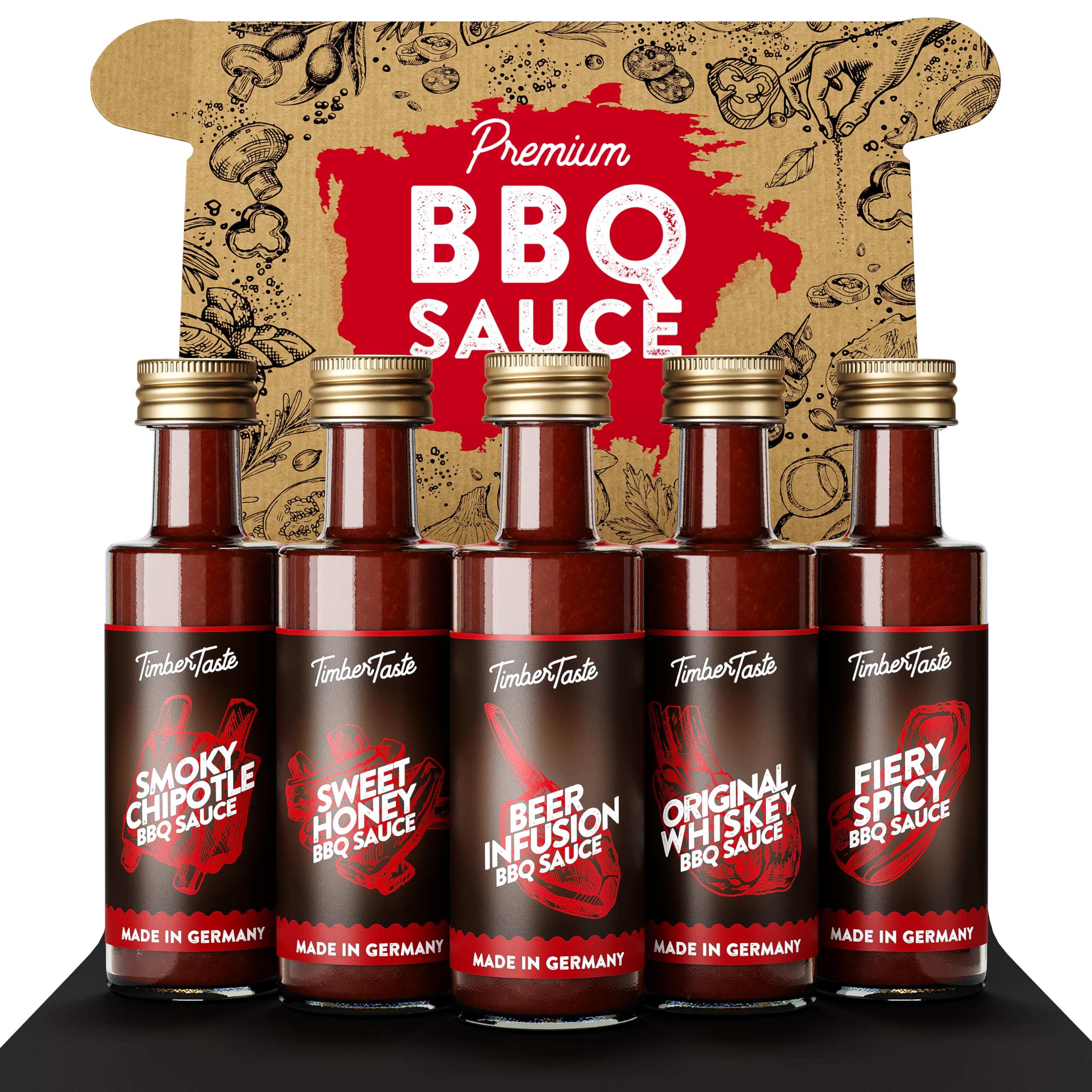 TIMBER TASTE® Chili Geschenkset scharfe Soßen Set - 5 Hot Sauce Set je 40ml in Geschenkverpackung für Liebhaber & Genießer scharfer Saucen | Ostergeschenk Mann | kleine Ostergeschenke Männer