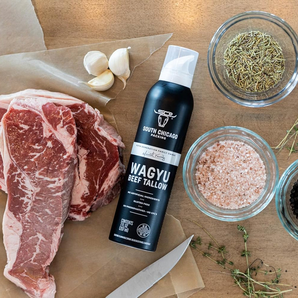 South Chicago Packing Wagyu Beef Tallow Spray, Umami-Rich, Flavorful, Perfect for Sauteing, Stir-frying and Grilling, Nonstick Cooking Oil, 7 Fl Oz