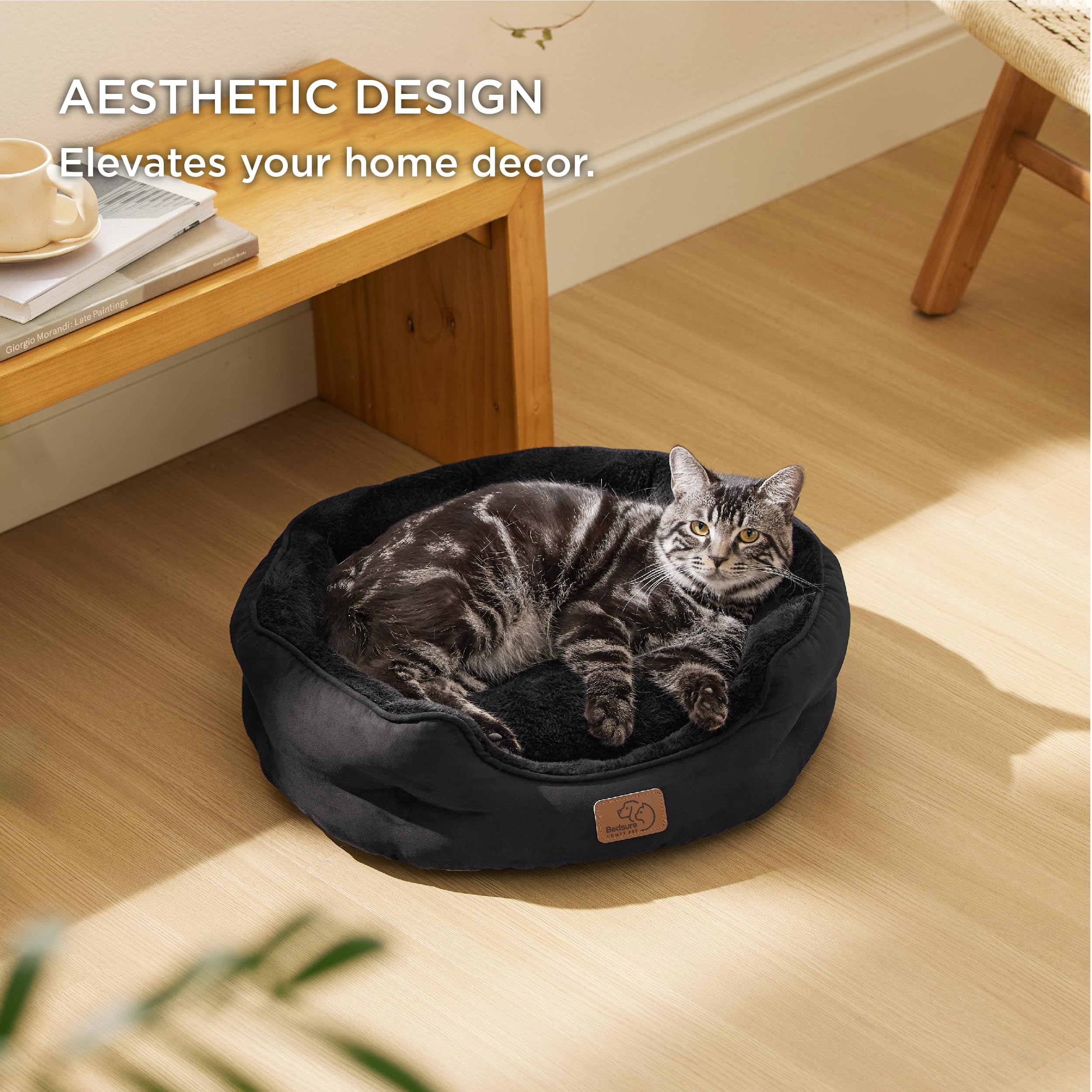 BEDSURE Katzenbett waschbar Katzen Bettchen - 51x48x15cm Katzenkorb mit Zweiseitig Innenkissen Katzenschlafplatz für Katzen oder kleine Hunde,Grau
