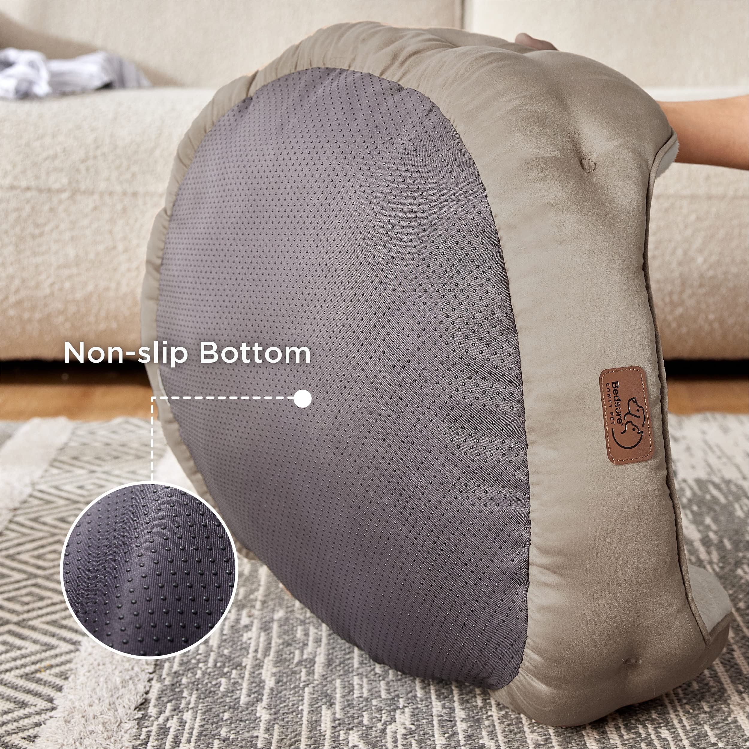 BEDSURE Katzenbett waschbar Katzen Bettchen - 51x48x15cm Katzenkorb mit Zweiseitig Innenkissen Katzenschlafplatz für Katzen oder kleine Hunde,Grau