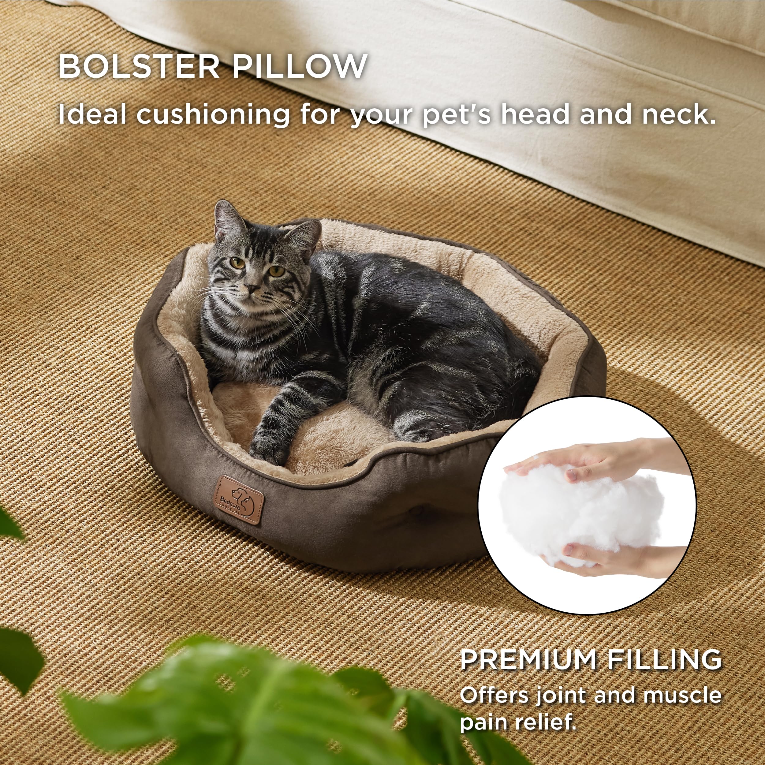 BEDSURE Katzenbett waschbar Katzen Bettchen - 51x48x15cm Katzenkorb mit Zweiseitig Innenkissen Katzenschlafplatz für Katzen oder kleine Hunde,Grau