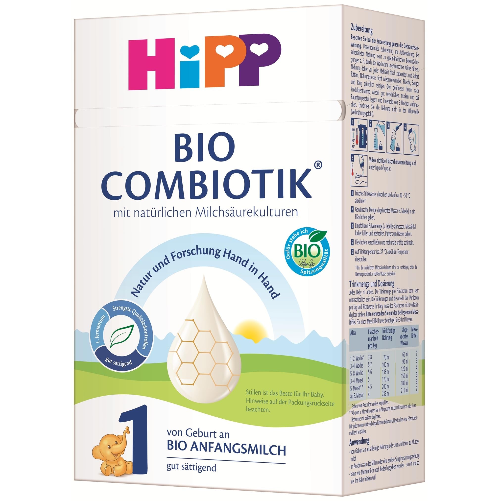 HiPP PRE Bio Combiotik (4 x 600g), Anfangsmilch von Geburt an, mit natürlichen Milchsäurekulturen, enthält nur Lactose als Kohlenhydrat, ideal zum Zufüttern